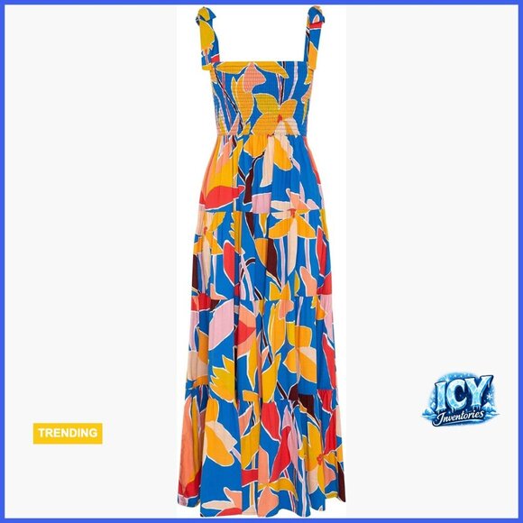 Dresses & Skirts - Polyester Maxi Dress with Spaghetti Straps Square Neck Ruffle Hem